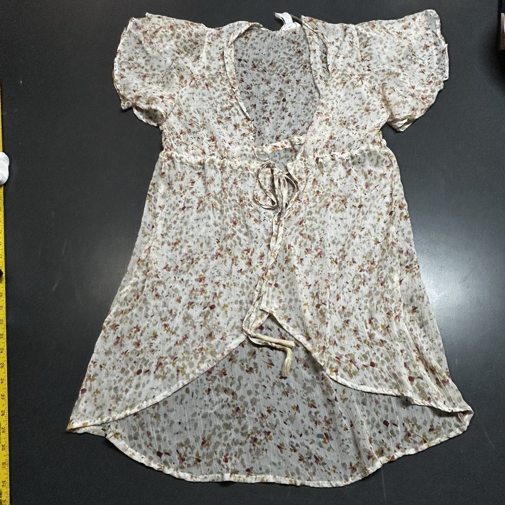 LC Lauren Conrad One Size Floral Chiffon Ruffle Hem Kimono Duster Tassel Tie